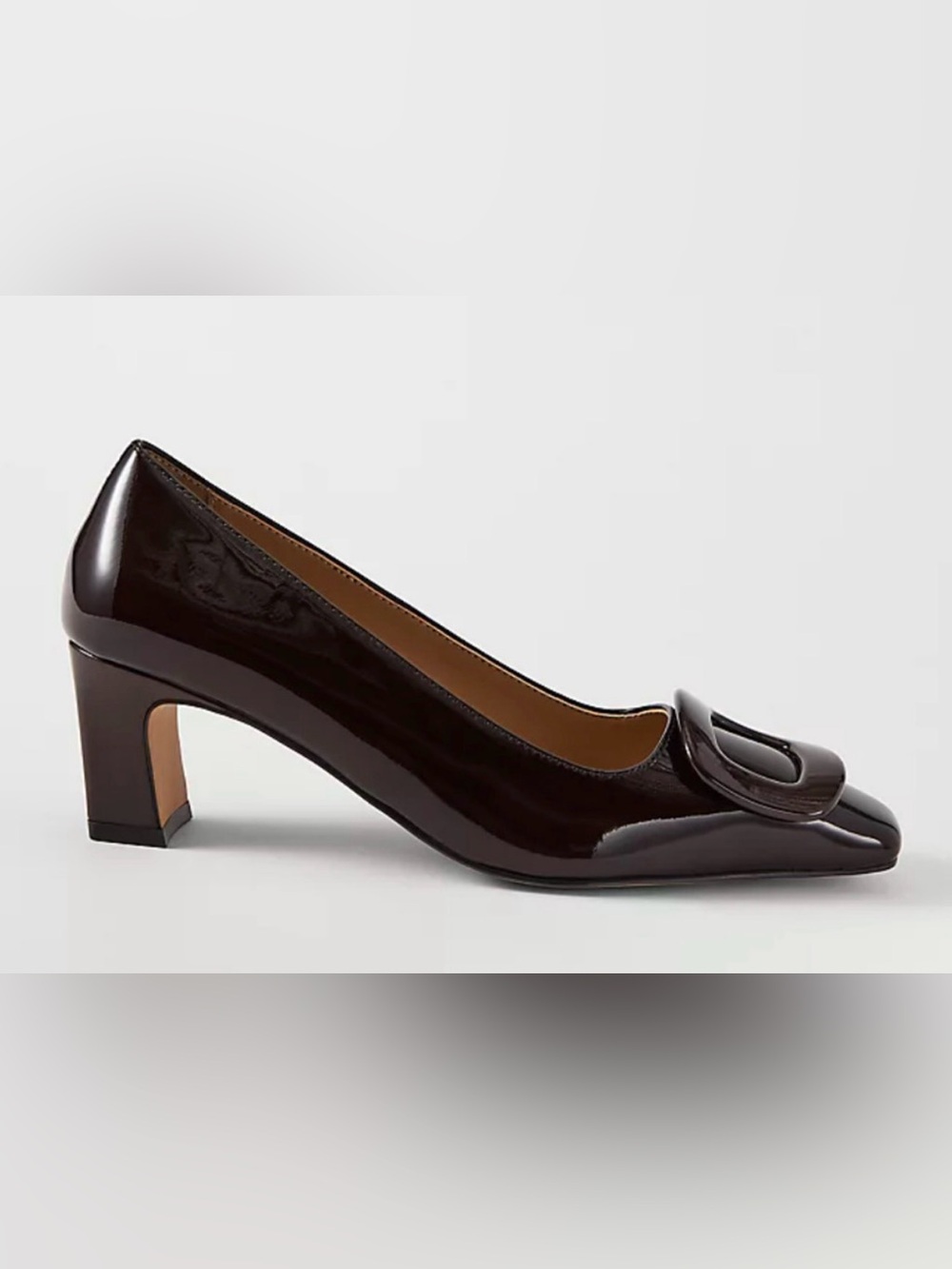 NEW ANN TAYLOR BROWN STONE PATENT LEATHER BUCKLE PUMPS HIGH HEELS SHOES SZ 8